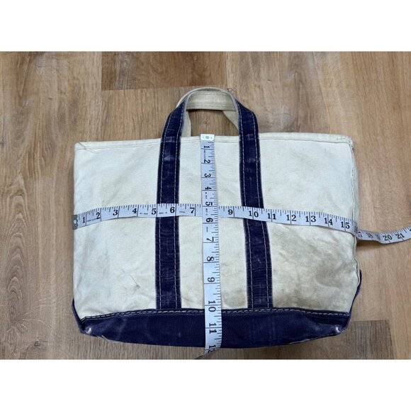 Vintage 80s LL Bean Canvas Tote Bag With Navy Straps Sawtooth Label 15" x10" Sho - Picture 10 of 10